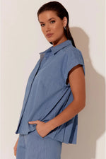 Alicia Pleat Black Shirt Blue