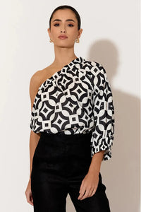 Elaine Geometric One Shoulder Top Print