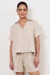 Solace Contrast Stitch Linen Top Natural