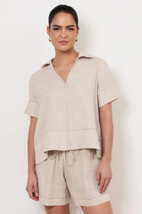 Solace Contrast Stitch Linen Top Natural