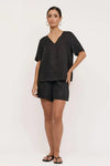 Amaia Cupro V-Neck Top Black