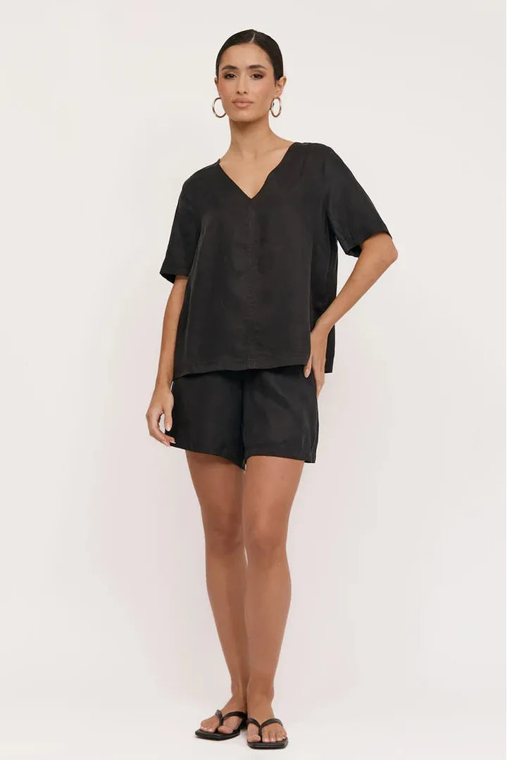 Amaia Cupro V-Neck Top Black