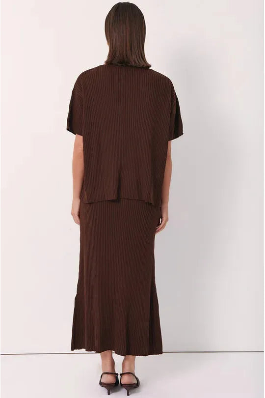 Taylor Rib Knit Midi Skirt Chocolate