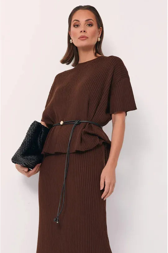 Shani Rib Knit Short Sleeve Top Chocolate