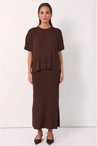 Shani Rib Knit Short Sleeve Top Chocolate