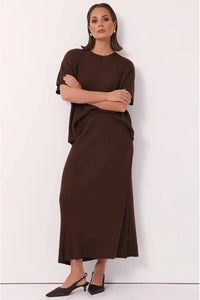 Taylor Rib Knit Midi Skirt Chocolate