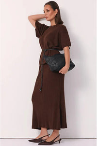 Taylor Rib Knit Midi Skirt Chocolate