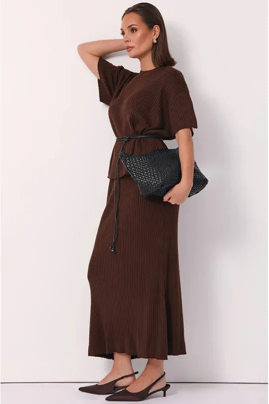 Taylor Rib Knit Midi Skirt Chocolate