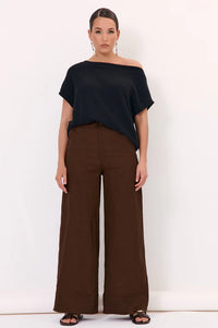 Avalon Wide Leg Linen Pant Chocolate