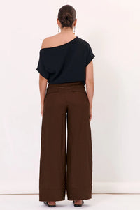 Avalon Wide Leg Linen Pant Chocolate
