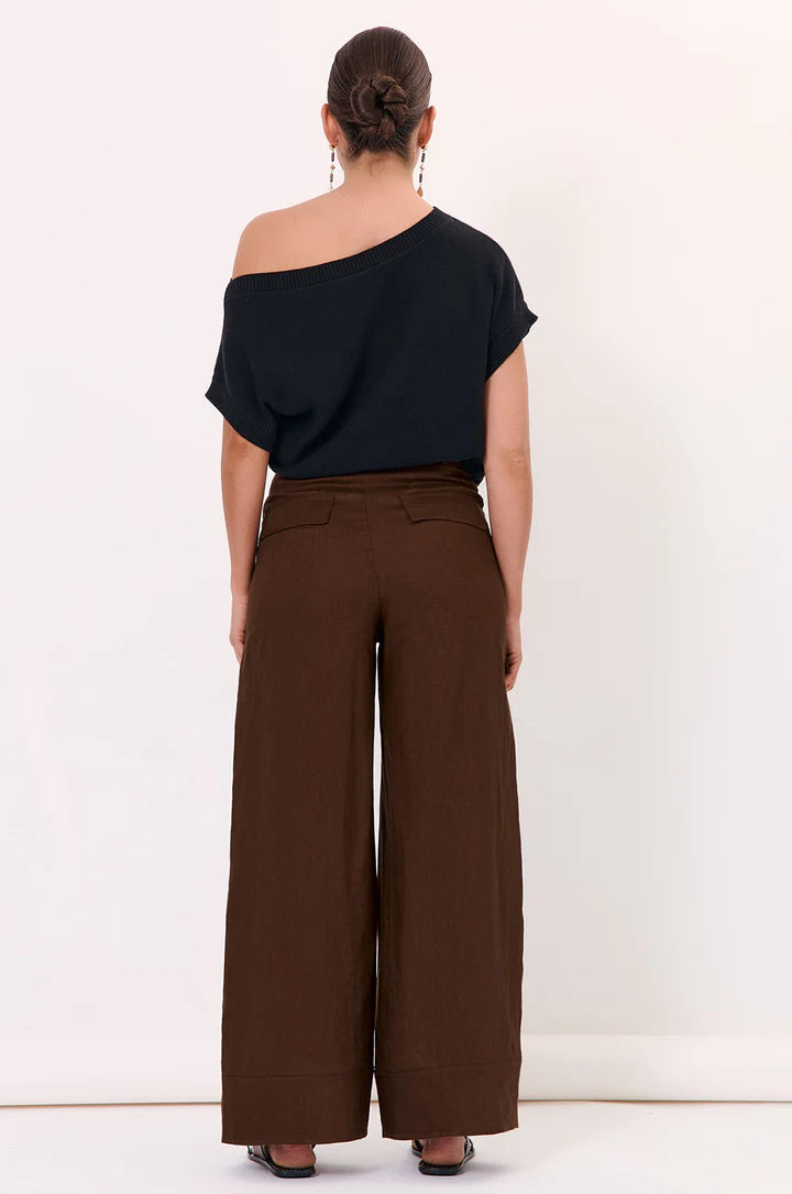 Avalon Wide Leg Linen Pant Chocolate