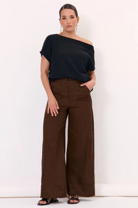 Avalon Wide Leg Linen Pant Chocolate