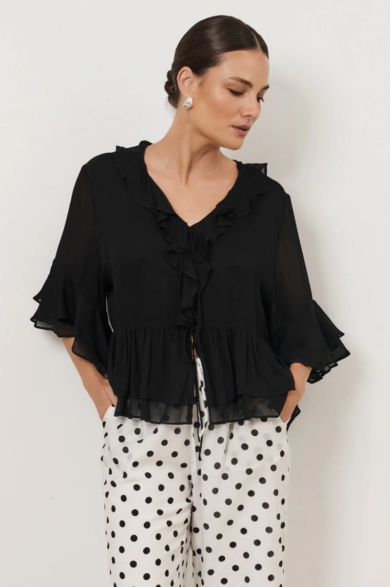 Fleur Frill Top Black