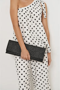 Long Woven Fold Over Clutch Black