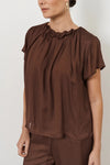Candice Pleated Neckline Top Chocolate