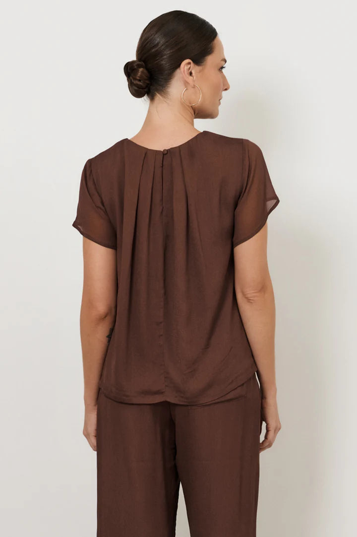 Candice Pleated Neckline Top Chocolate
