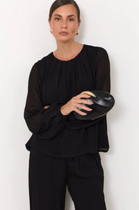 Crista Metal Clasp Clutch Black