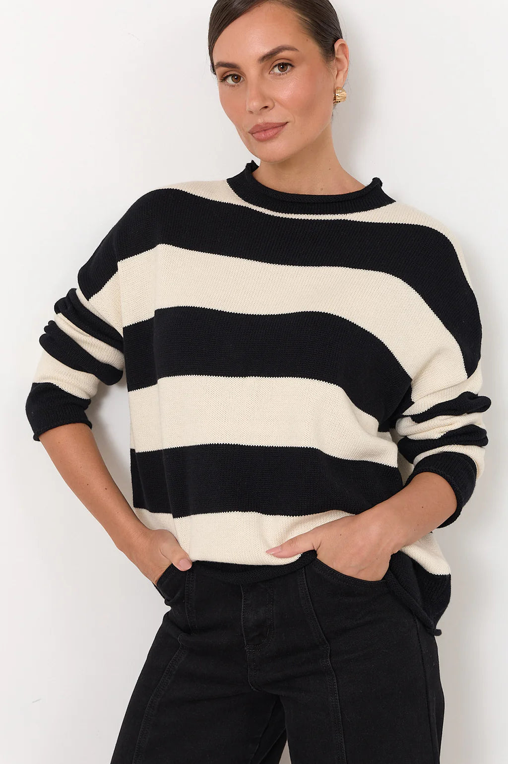 Lucille Long Sleeve Knit Jumper Black/Cream