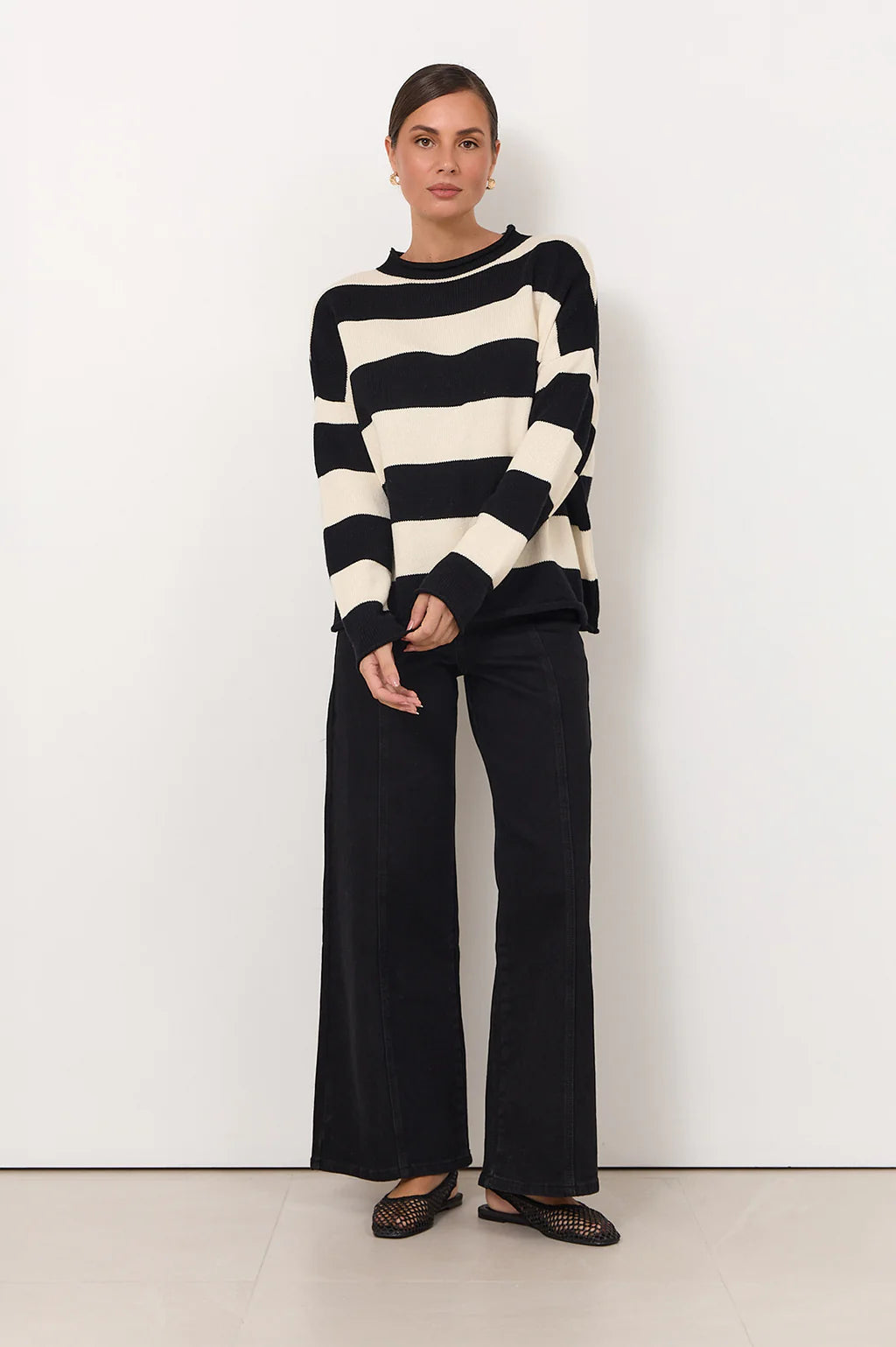 Lucille Long Sleeve Knit Jumper Black/Cream
