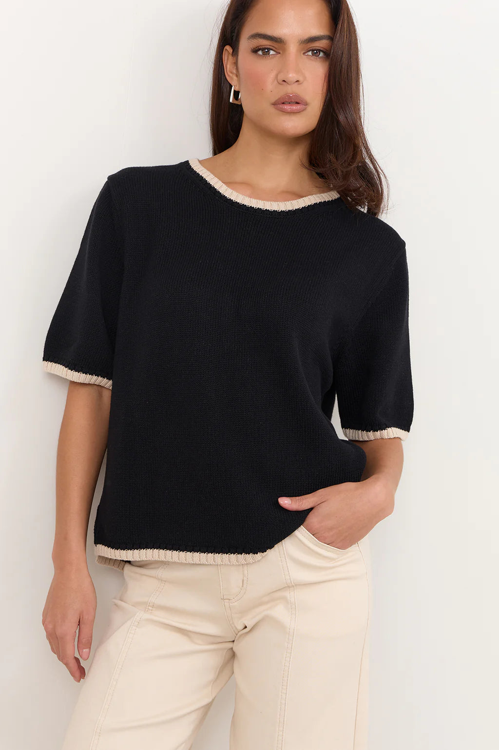 Brigitte Contrast Trim Knit Black