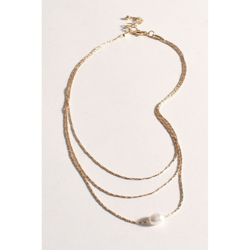 Fine Chain Layered Pearl Necklace Gold