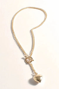Rope Chain Heart Drop Necklace Gold