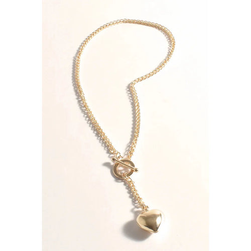 Rope Chain Heart Drop Necklace Gold