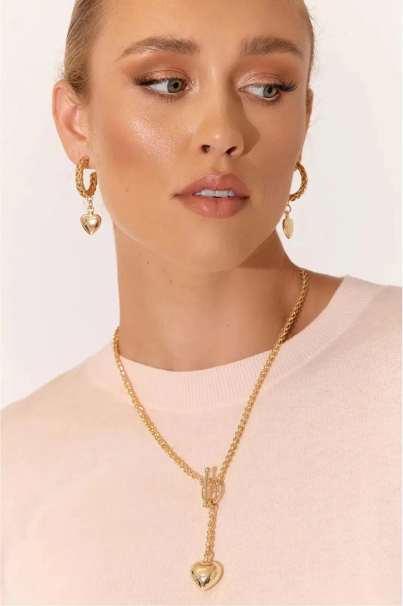 Rope Chain Heart Drop Necklace Gold