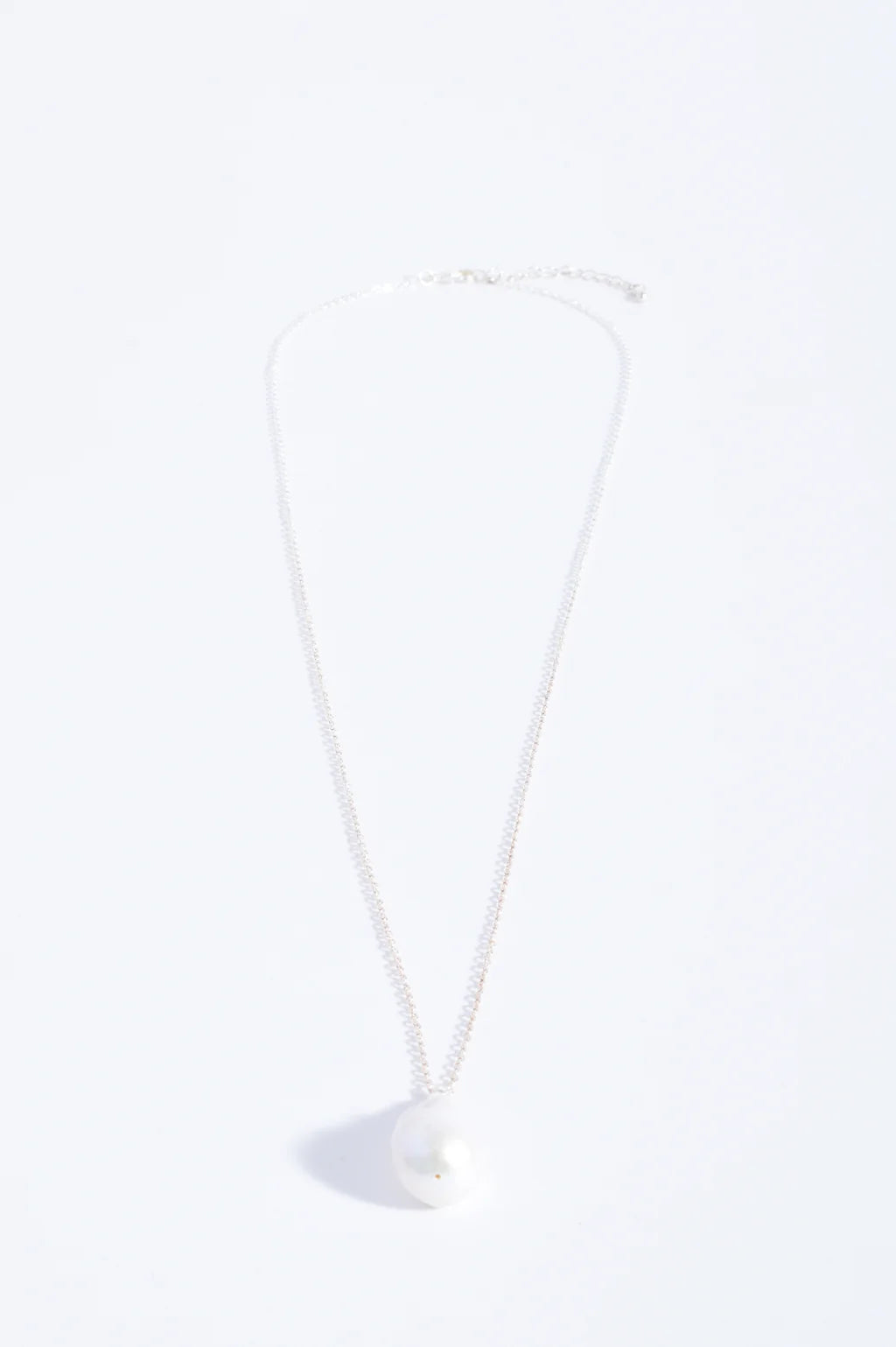Fine Long Chain Baroque Necklace Cream Silver