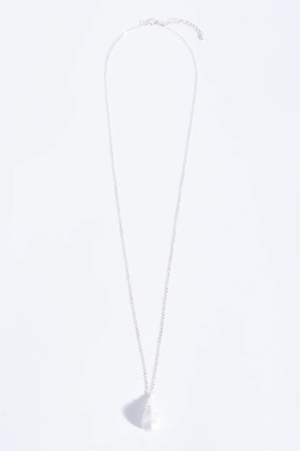 Fine Long Chain Baroque Necklace Cream Silver
