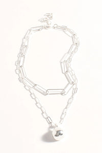 Layered Ball Drop Necklace Silver