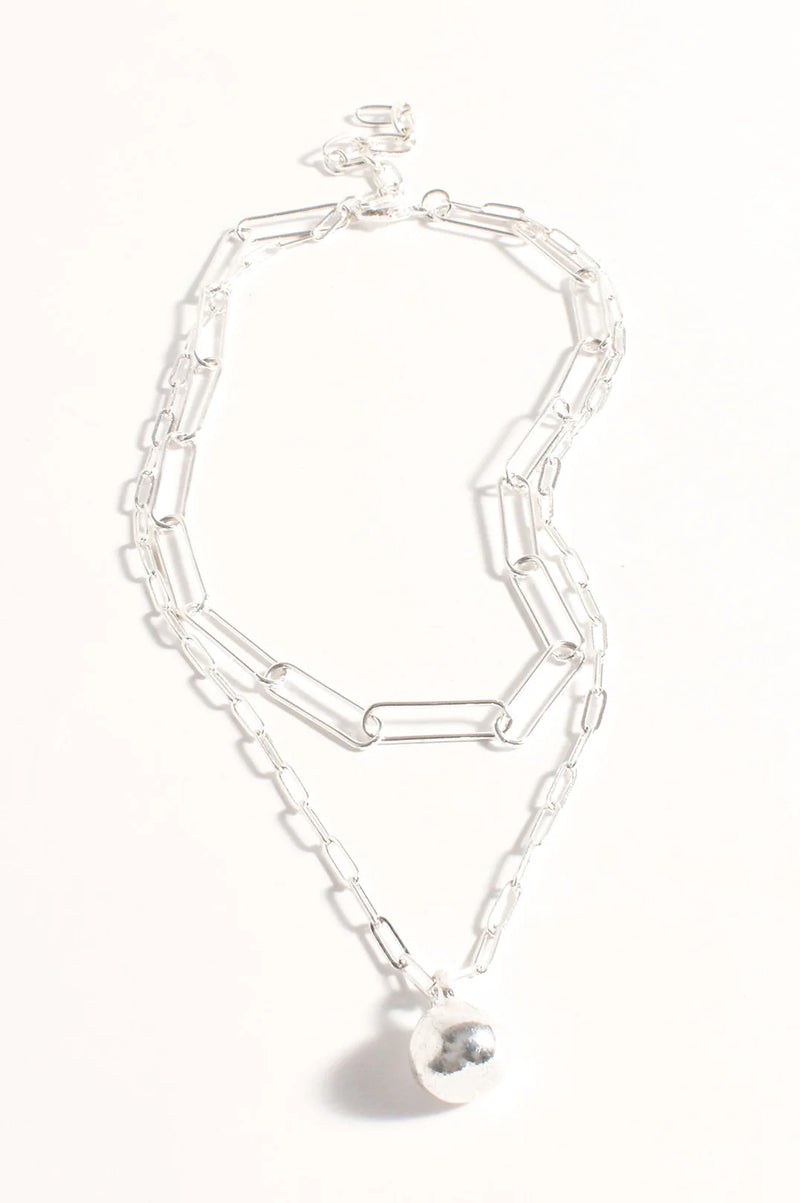 Layered Ball Drop Necklace Silver