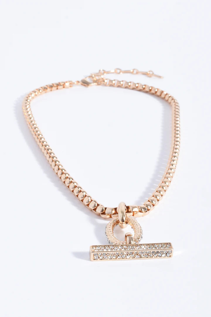 Diamante Fob Drop Necklace Gold