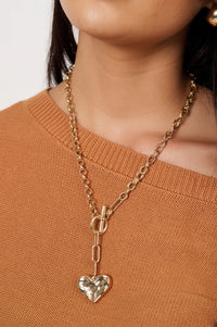 Long Heart Fob Necklace Gold