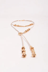 Long Layered Cord Metal Bead Necklace Camel