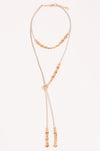 Long Layered Cord Metal Bead Necklace Camel