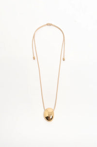 Oval Pendant Adjustable Leather Necklace Camel Gold