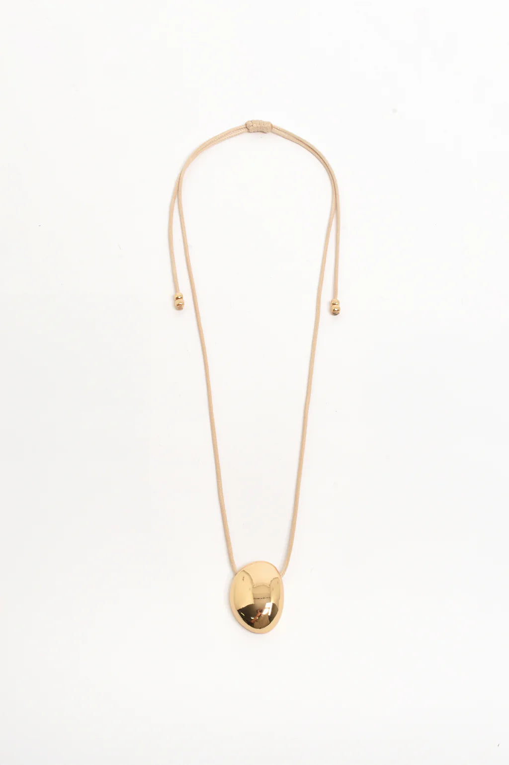 Oval Pendant Adjustable Leather Necklace Camel Gold