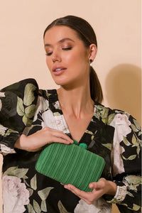 Everleigh Fine Pleat Resin Clasp Clutch Green