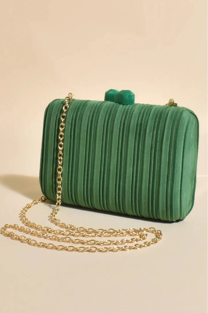 Everleigh Fine Pleat Resin Clasp Clutch Green