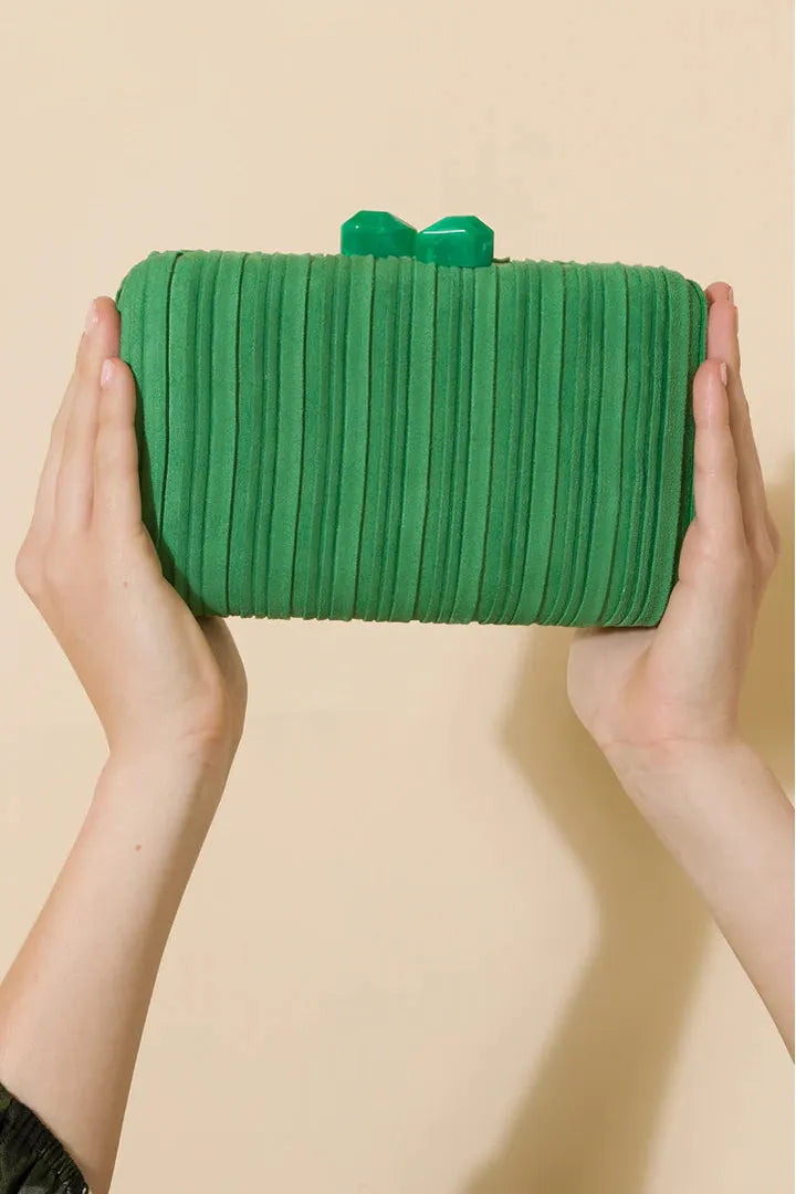 Everleigh Fine Pleat Resin Clasp Clutch Green