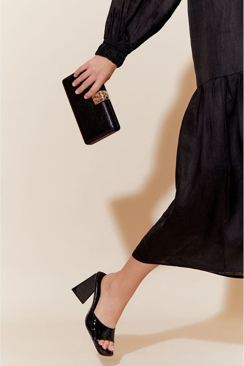 Athena Textured Structured Clutch Black