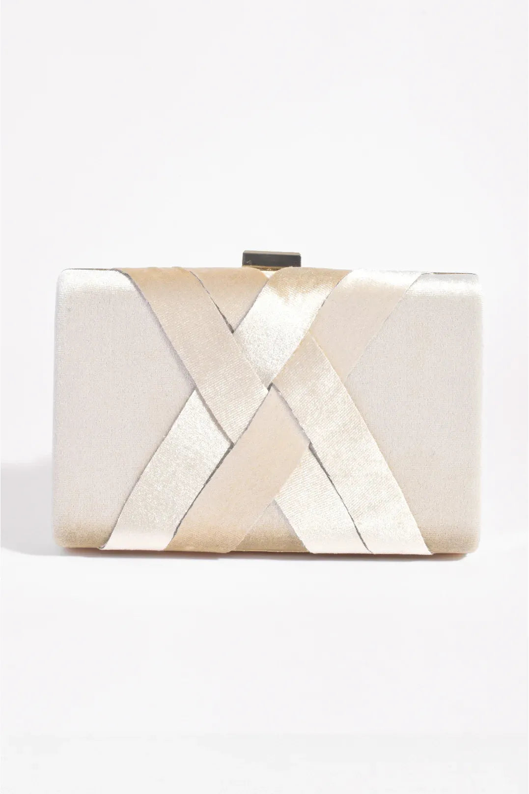 Marjorie Plait Velvet Structured Clutch Cream