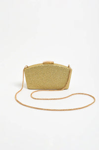 Valencia Glitter Curve Top Structured Clutch Gold