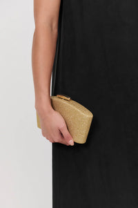 Valencia Glitter Curve Top Structured Clutch Gold
