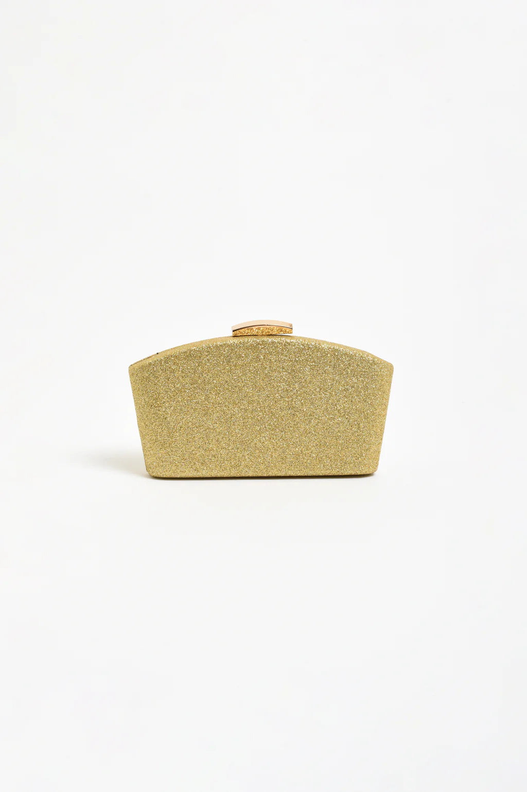 Valencia Glitter Curve Top Structured Clutch Gold