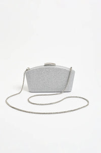 Valencia Glitter Curve Top Structured Clutch Silver