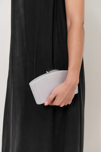 Valencia Glitter Curve Top Structured Clutch Silver