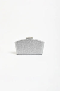 Valencia Glitter Curve Top Structured Clutch Silver