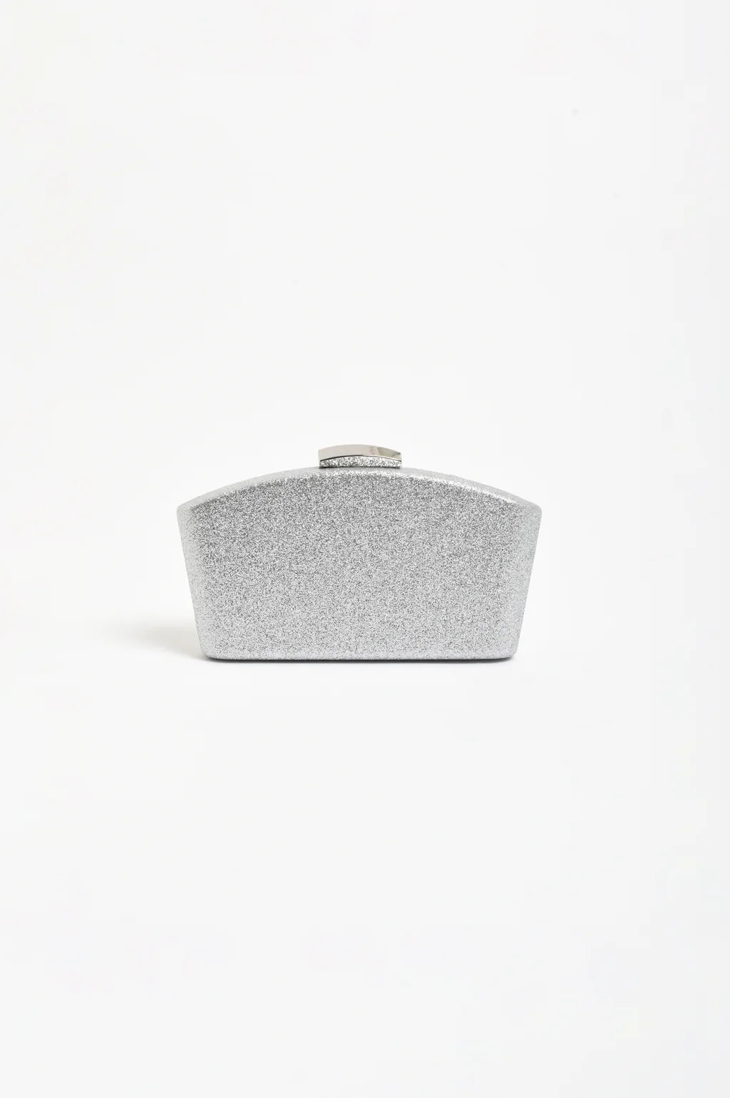 Valencia Glitter Curve Top Structured Clutch Silver